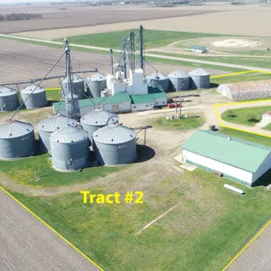 Tract 2 Consists Of 6.02 Acres And Has A 58 X 78 Heated machine shed, 525,000+/-Bu Of Grain Storage,  A Grain Dryer, Office & Feed Mill & Cold Storage