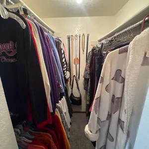 CLOSET OF CLOTHING, BELTS