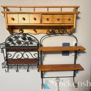 METAL AND WOOD HANGING SHELVES, QTY (3)
