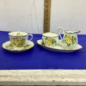 ROYAL ALBERT “TEA ROSE” CREAM & SUGAR ON PLATTER & TEA CUP & SAUCER