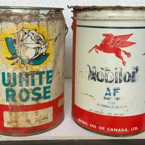 White Rose and Mobil 5 Gallon Pails