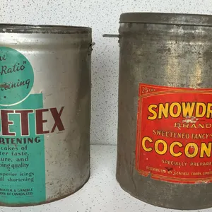 25lb Shredded Coconut Pail and 50lb Lard Tin