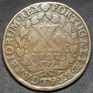1727 Portugal 10 Reis Copper Coin High Grade