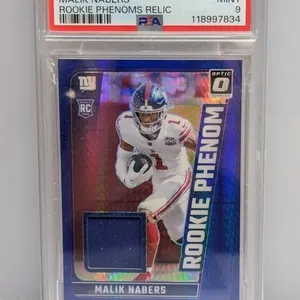 2024 Optic Malik Nabers RC Phenom Blue Relic PSA 9