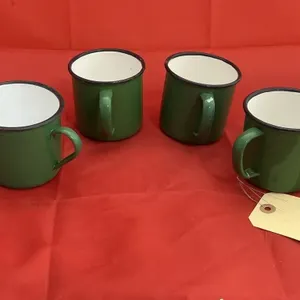 4 Pcs - Green Metal Enameled Coffee Mugs