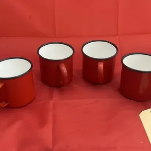 4 Pcs - Red Metal Enameled Coffee Cups