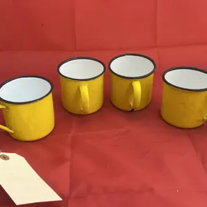 4 Pcs - Yellow Metal Enameled Coffee Cups