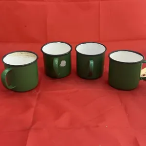 4 Pcs - Green Metal Enameled Coffee Mugs