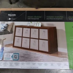 Bayside room divider with eight storage bins,