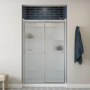 NEW - Sterling Pivot Shower with Fantasy Flower Design 31 1/4-in to 36-in Max x 65.5-in H