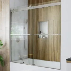 NEW - DreamLine Sapphire Brushed Nickel 56-in to 60-in W x 60-in H Semi-Frameless Bypass Sliding Bathtub Door