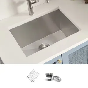 New - Ruvati 23-in x 18-in 1 -Basin Brushed Stainless Steel Undermount Laundry sink with Drain