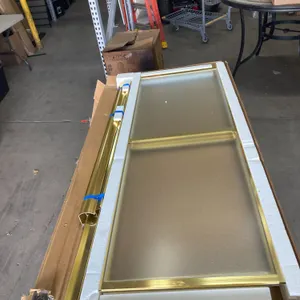 New Open Box - Fihesse Exclusives 5160-46PB 65-1/2-in H x 46-in W Max. Framed Two Panel Shower Door With Pebble Glass and Bright Cold Polished Brass F
