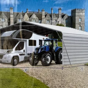 New SD Lanch SDLC2030FT All Steel Carport, 20' x 30', With 10' Fully Enclosed Sidewalls