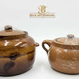 Lidded Brown Glazed Stoneware Pots