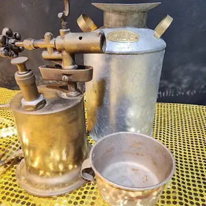 Metal Milk Can and Vintage Blow Torch