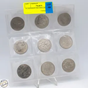 9 CANADIAN ONE DOLLAR COINS