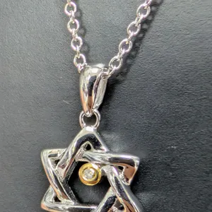 SILVER(2.71G), NATURAL DIAMOND (0.01CT) NECKLACE 15"