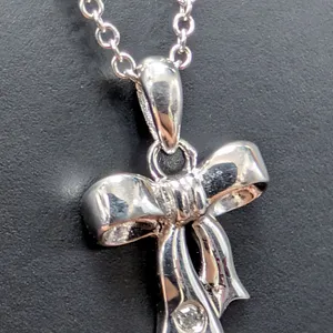 SILVER(2.57G), NATURAL DIAMOND (0.01CT) NECKLACE 15"