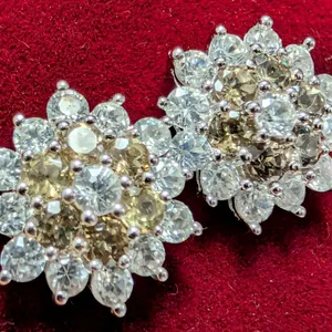 SILVER(4.8G), SMOKEY QUARTZ AND CZ EARRING