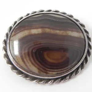 19thC SILVER SCOTTISH PEBBLE BROOCH 10.5g