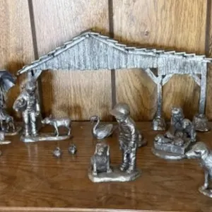 14+/- Pewter Figurines, 1 Pewter Barn Piece