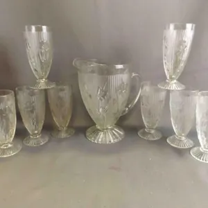 Vintage Jeannette Glass Pitcher and Tumblers Set
