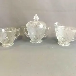 Vintage Jeannette Glass Clear Creamer and Sugar