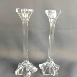 2 Vintage 9" Clear Pressed Glass Candle Holders