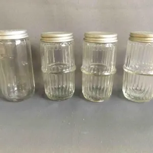 4 Vintage Hoosier Clear Ribbed Glass Spice Jars