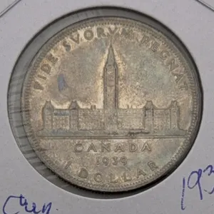 1939 Canada Royal Visit Parliament Buildings Silver Dollar (George VI)
