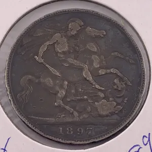 1897 United Kingdom Queen Victoria Silver Crown (Old Head, St. George & Dragon Reverse)