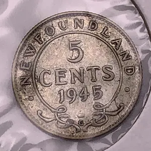1945 Newfoundland 5 Cents – George VI Silver Coin