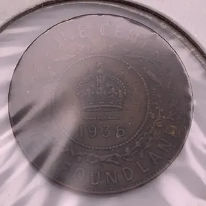 1936 Newfoundland 1 Cent Coin – King George V, Bronze
