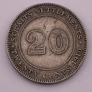 1904 Straits Settlements 20 Cents Silver Coin