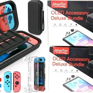 2 New HEYSTOP OLED Nintendo Switch Accessory Deluxe Bundle : Carry Case, 9 in 1 Accessories kit with Carrying Case, Clear Dockable Protective Case, HD