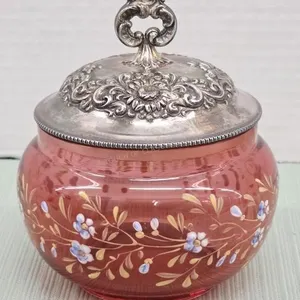 Enamelled Cranberry Dresser Jar