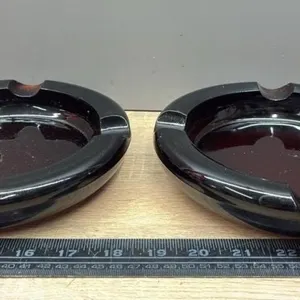 Pair of 8” diam Brown Glass Ashtrays.  *Important