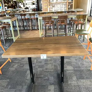 1 tall double pedestal restaurant table, 48x30x35.5”, wooden top 1 3/4” thick