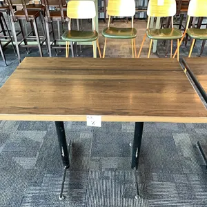 1 tall double pedestal restaurant table, 48x30x35.5”, wooden top 1 3/4” thick