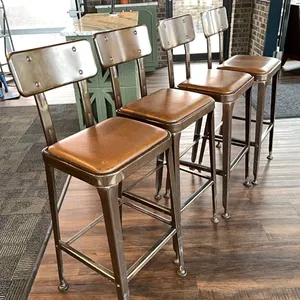 4 bar stools, metal frame with upholstered seats, 30” seat height