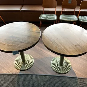 2 Single Pedestal Restaurant Tables, 30” tall, 30” diameter, 1-3/4” thick top, metal base