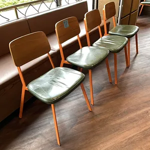 4 Chairs, metal frame, wood back, upholstered seats, 18.5” seat height