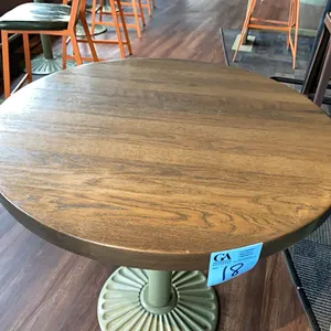 2 Single Pedestal Restaurant Tables, 30” tall, 30” diameter, 1-3/4” thick top, metal base
