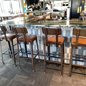 4 bar stools, metal frame with upholstered seats, 30” seat height