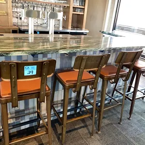 4 Bar Stools, metal frame with upholstered seats, 30” seat height