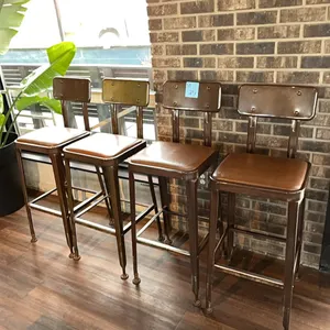 4 bar stools, metal frame with upholstered seats, 30” seat height