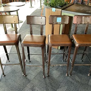 4 bar stools, metal frame with upholstered seats, 30” seat height
