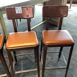 4 bar stools, metal frame with upholstered seats, 30” seat height