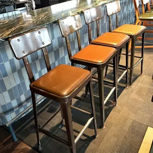 4 bar stools, metal frame with upholstered seats, 30” seat height